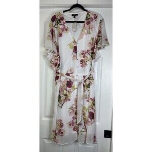 Lane Bryant Women's Floral Dress Lined White Pink Green Size 28 NWT